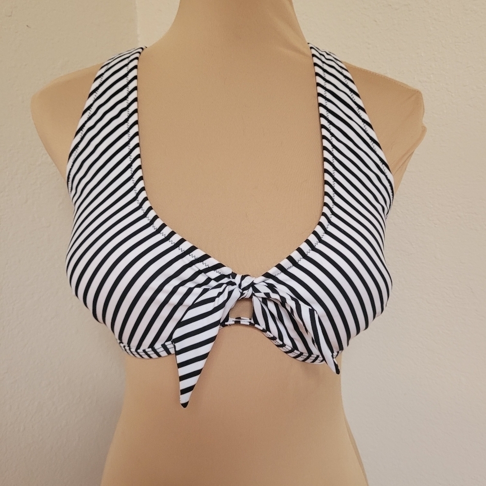 Lunabelle Black and White Striped Bikini Top